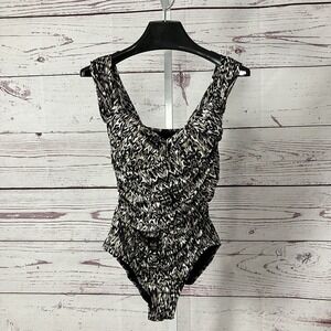 Badgley Mischka One Piece Swimsuit Size 10 Ruched Animal Print Tummy Control